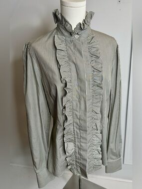ALEXACHUNG SS18 Ruffle Pinstripe Cotton Blouse US 12